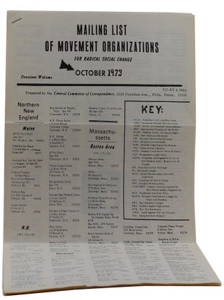 Item #2968 Mailing List of Movement Organizations for Radical Social Change. Central Committee of...