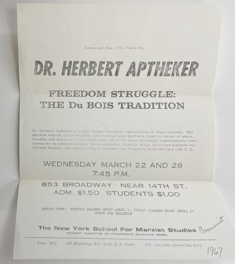 Item #505 Come and Hear Two Talks by DR. HERBERT APTHEKER. Herbert Aptheker.